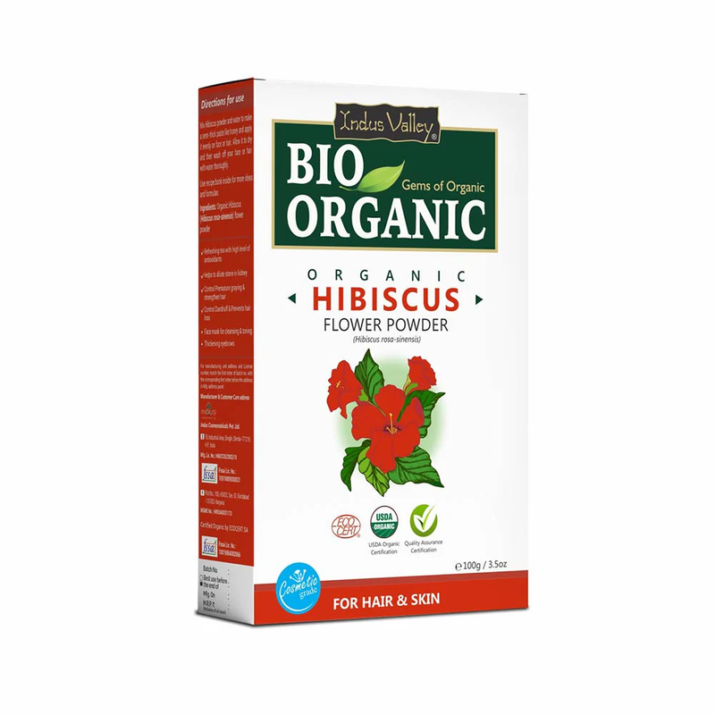 Indus Valley Hibiscus (kinrožių) pudra odai ir plaukams, ECOCERT, 100 g