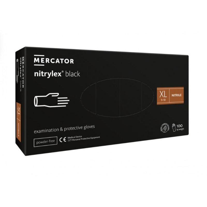 Vienkartinės nitrilo pirštinės Mercator Nitrylex Black, juodos, 100 vnt. XL dydis