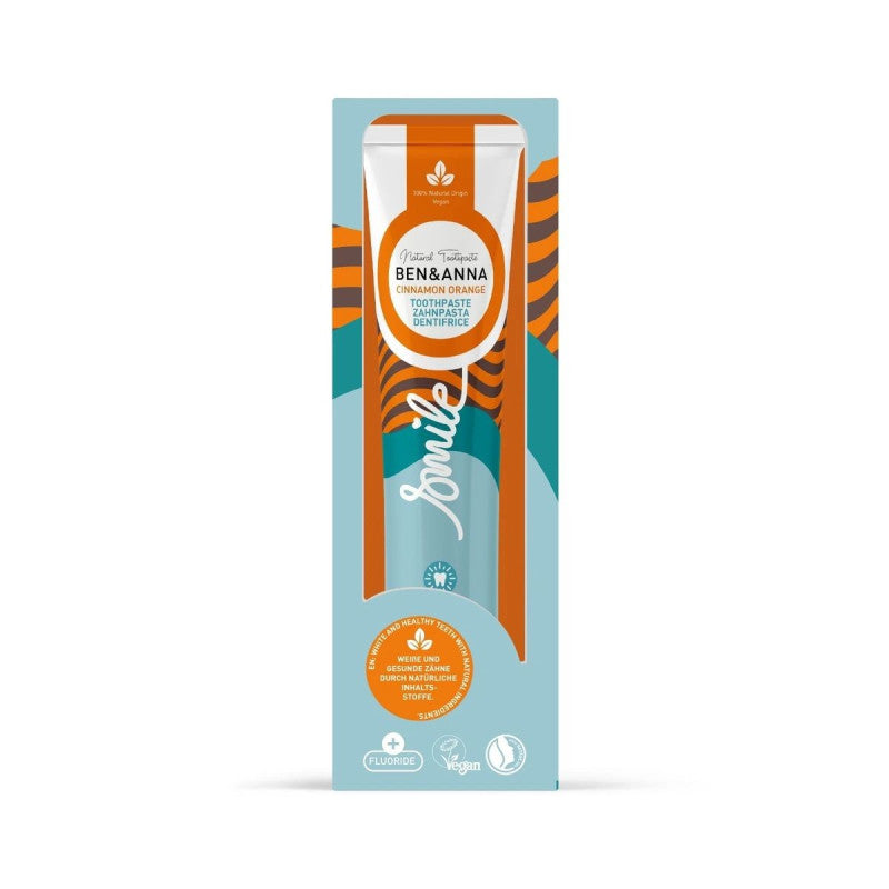 BEN&ANNA CINNAMON ORANGE dantų pasta, su fluoru, tūbelėje, oranžinė su cinamonu, 75ml,