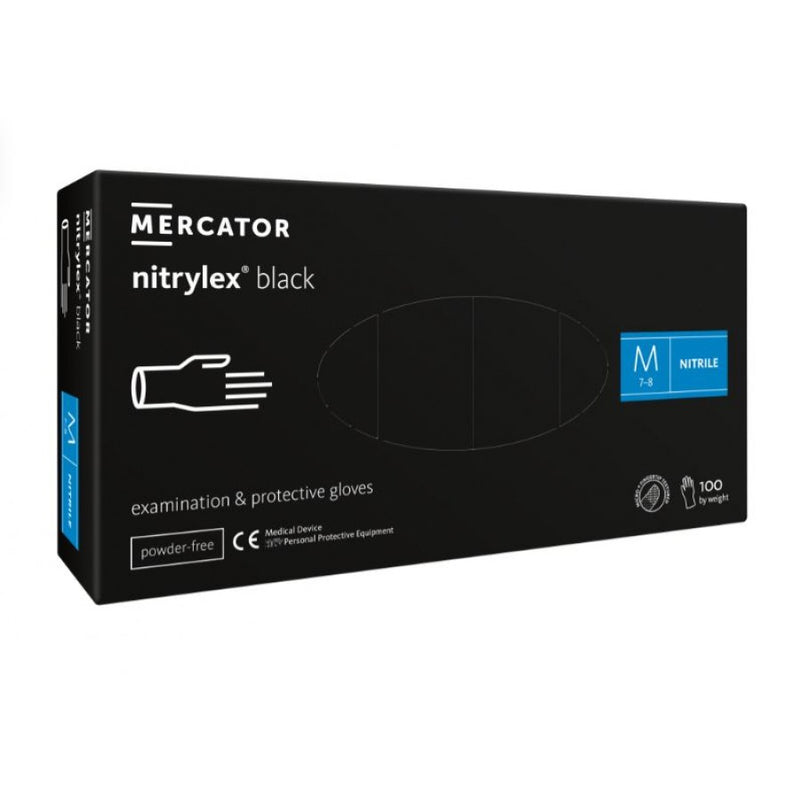 Vienkartinės nitrilo pirštinės Mercator Nitrylex Black, juodos, 100 vnt. M dydis